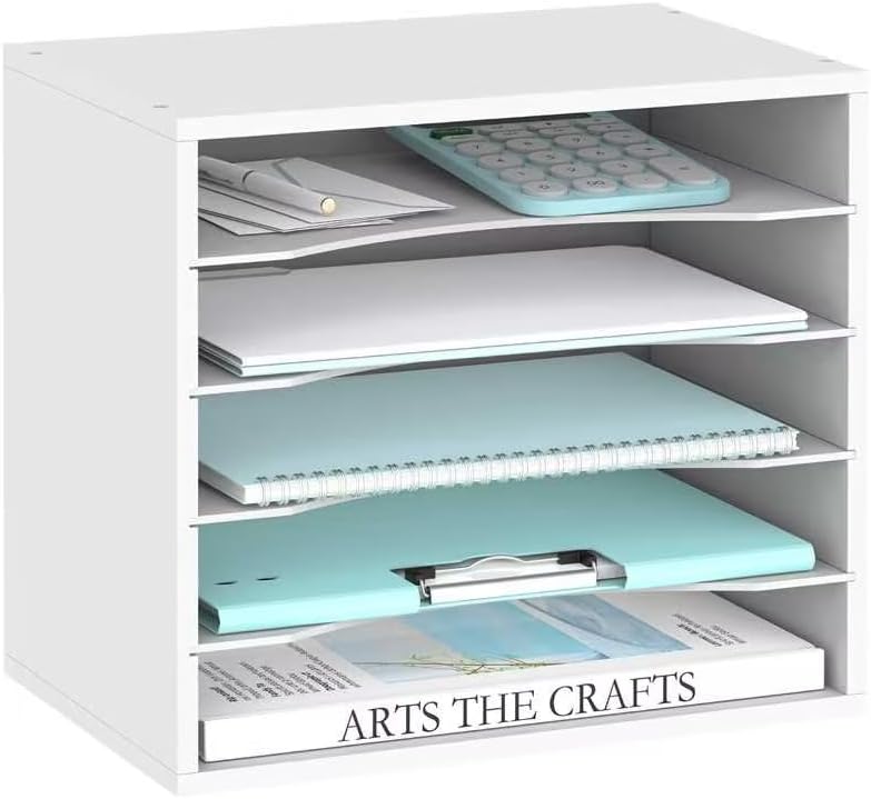SUPEASY Organizador de escritorio de madera, organizador de archivos de papel de 5 niveles para escritorio, organizador de escritorio de madera,
