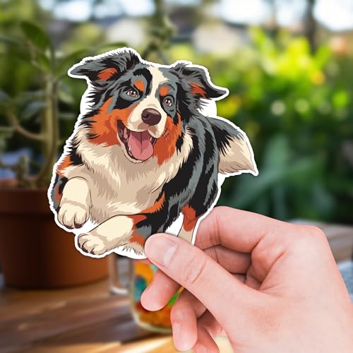 Image of Australian Shepherd Dog Sticker 8 Pcs (Large Size) Vinyl Stickers Laptop Waterproof Decal for Car Bumper Water Bottle Window Funny Party Birthday Decorations - Size 4 Inches