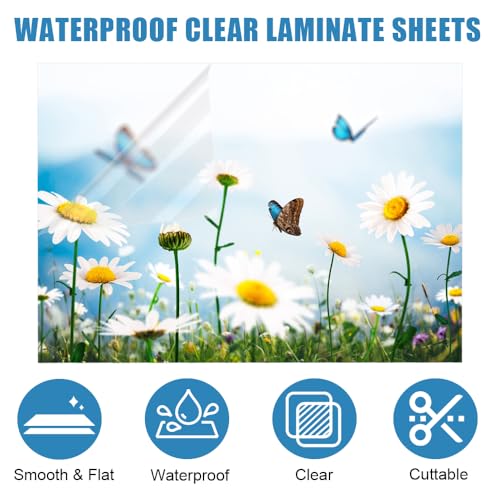 20 Stück Laminierfolien A4 Mit Schaber, Transparent Wasserdichte selbstklebende laminierfolie, Transparente Glänzende Laminierfolien, Kaltlaminierfolie A4 Selbstklebend, für Fotos Dokumente Poster