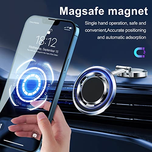 Image of Magnetic Car Phone Holder for MagSafe, Compact and Beautiful Car Cell Phone Holder, 360 Adjustable Magnetic Car Mount, Car Magnetic Phone Mount for Iphone 16 15 14 13 12 Pro Max Plus Mini (Silver)