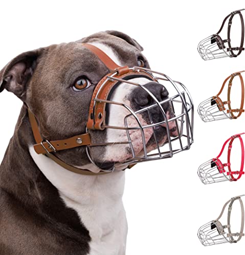 Bronzedog Pitbull Dog Muzzle Breathable Metal Basket For Large Dogs Amstaff Staffordshire Terrier Biting Chewing Barking (Brown) #TOP16