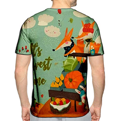 3D Printed T-Shirts Cute Foxes with Wheelbarrow Fruits and Vegetables in Autumn Forest Short Sleeve Tops Teese