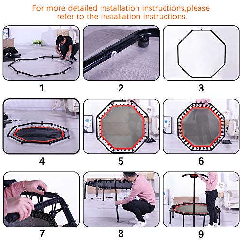 Onetwofit 51" Silent Trampoline With Adjustable Handle Bar, Fitness Trampoline Bungee Rebounder Jumping Cardio Trainer Workout For Adults #TOP6