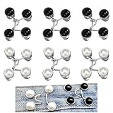Clip in Vita Regolabile,6 PCS Clip in Vita Regolabile per Jeans Bottoni per Stringere Pantaloni Senza Cucito Istantaneo Stringi Pantaloni Vita Regolabili con Bianco Perla Perla Nera