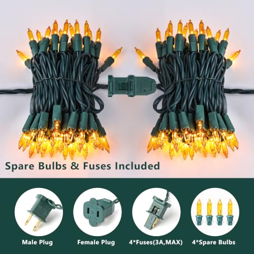 Image of BrizLabs Gold Christmas Lights Outdoor 300 Count 69.6ft Incandescent Christmas Lights Connectable Warm Glow Light String UL Certified Xmas Mini Light Green Wire for Indoor Outdoor Tree Holiday Party