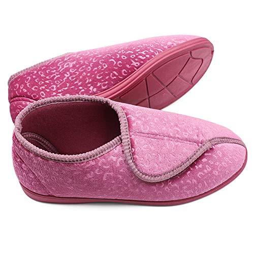 Women's Cozy Memory Foam Slippers with Adjustable Closure,Extra Wide Width Diabetic Arthritis Edema Swollen Feet House Shoes Indoor Outdoor Anti-Skid Rubber Sole4