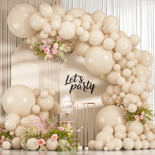 Image of 114pcs white Sand Balloons Different Sizes Pack, 18 12 10 5 Inches Cream Beige Sand White Latex Balloon Garland Arch for Birthday Graduation Anniversary BOHO Wedding Baby Shower Decoration
