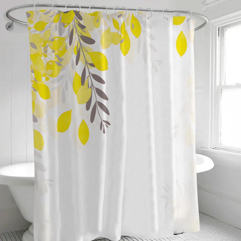 Rideau de douche feuilles jaunes lavable fini le sol mouillé en salle de bain