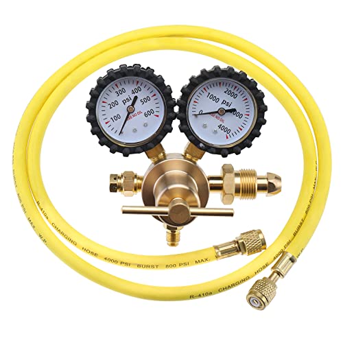 YaeTek Regolatore di azoto in ottone 0-600 PSI Pressione di mandata CGA580 Ingresso 1/4 '' Maschio Flare Uscita Calibri con 60 Pollici Tubo di Refrigerazione