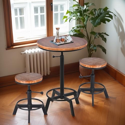 BOKKOLIK Vintage Bartisch, 76,2–89,9 cm, höhenverstellbar, industrieller Bistrotisch, Retro-Esstisch für Küche, Café, Pub, Drehgelenk, Holzplatte