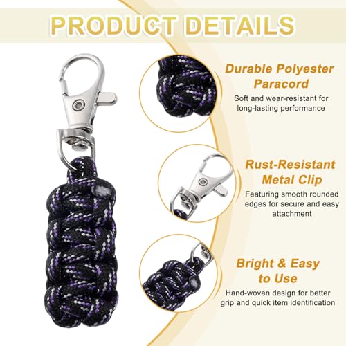 Image of YELARXI Paracord Zipper Pull Polyester Zipper Pulls Replacement Woven Rope with Metal Clasp, 80 mm Length Fit for Backpacks Clothing Luggage Accessories - Cylinder (5 Pack, Black)