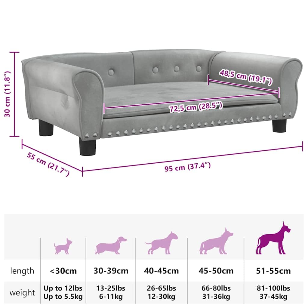 vidaXL Cama para Perros de Terciopelo Gris Claro 95x55x30 cm, sofá para Perros, Cama para Cachorros, Asiento para Perros, sofá para Mascota