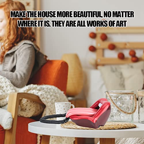 Teléfono con cable rojo forma lengua para escritorio miniatura 3