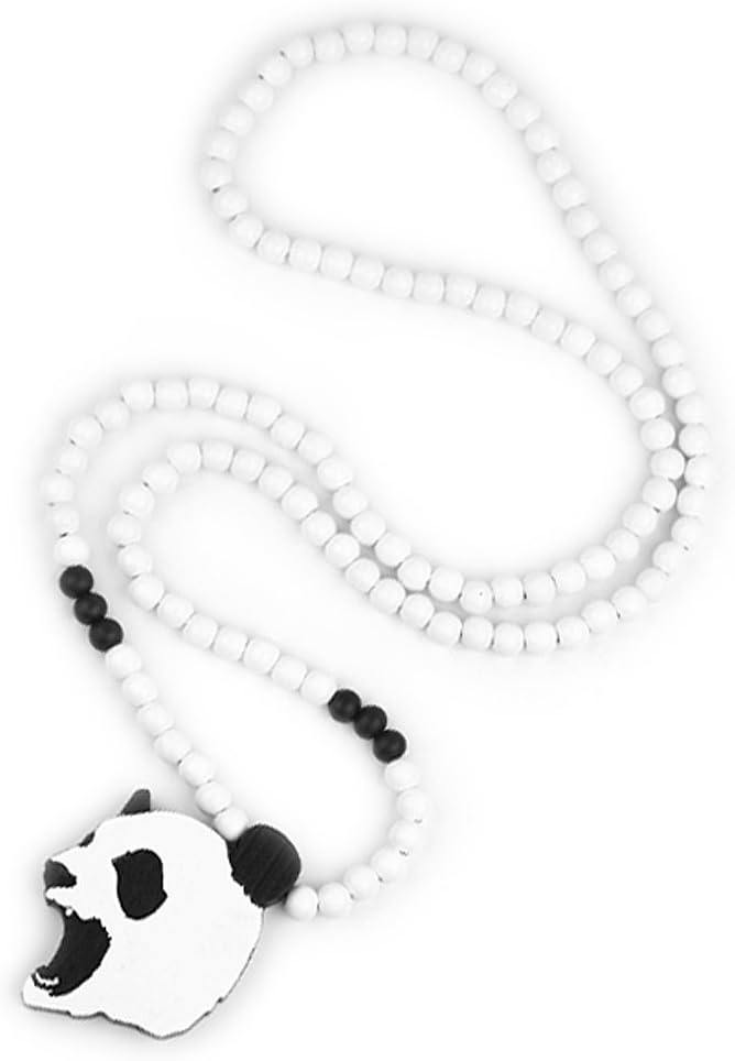 Hip-Hop Fashion Good Wood White Roaring Bear Ball Bead Pendant Chain Necklace