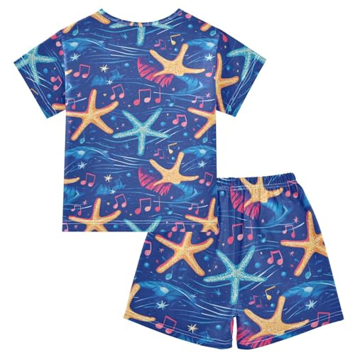 ALAZA Starfishes Musical Note Pajama Set Short Sleeve Sleepwear Soft Lounge Nightwear2