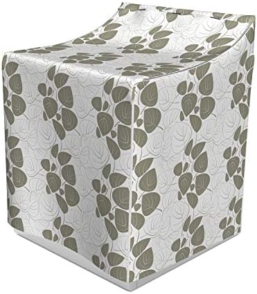 Lunarable Leaf Cover for Washer and Dryer, Leaves Pattern Outline Silhouette with Ornament Floral Design Victorian Style Art, Decorative Accent for Laundromats, 29" x 28" x 40", Grey White