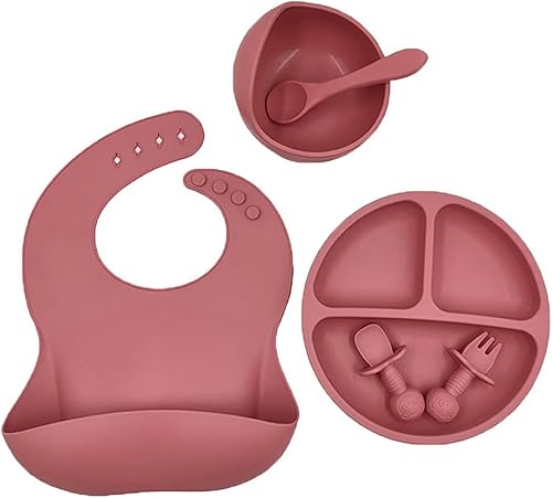 Juego de 6 platos de silicona para bebés, suministros de alimentación para utensilios para niños pequeños, juego de alimentación de silicona con