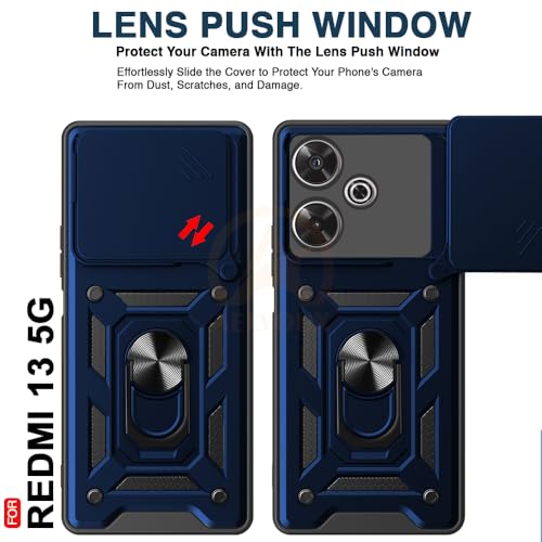 Image of Armor Bumper Back Cover Case for Redmi 13 5G / Poco M6 Plus 5G Rotating Camera Cover, Ring Holder & Kickstand | Heavy Duty & 360 Degree Protection Back Cover (Blue)