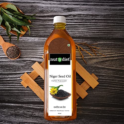 Image of nutndiet Cold Pressed Niger Seed Oil (100% Cold Pressed (Kacchi Ghani) using Wooden Kolhu /Chekku) (Ramtil ka Tel | रामतिल का तेल | Huchellu Enne | ಹುಚ್ಚೆಳ್ಳು ಎಣ್ಣೆ) | PET Bottle (950ml)