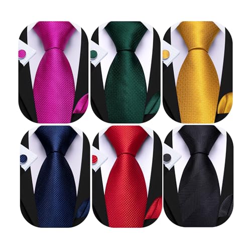 Image of Barry.Wang 6 PCS Men Ties Set Silk Business Fashion Woven Necktie Handkerchief Cufflinks Paisley Stripe Wedding Party