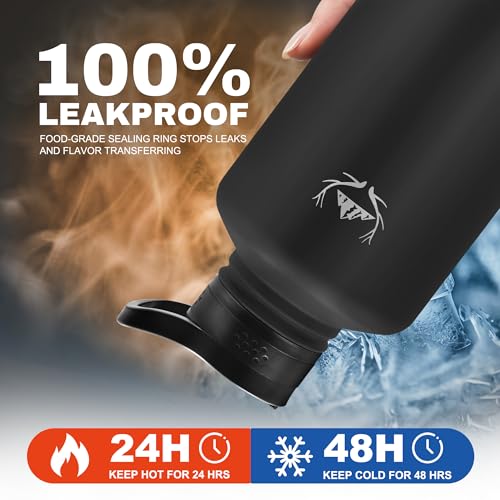 Image of NATURE PIONEOR 64 oz Insulated Water Bottle with Carrier Bag & 3 Lids