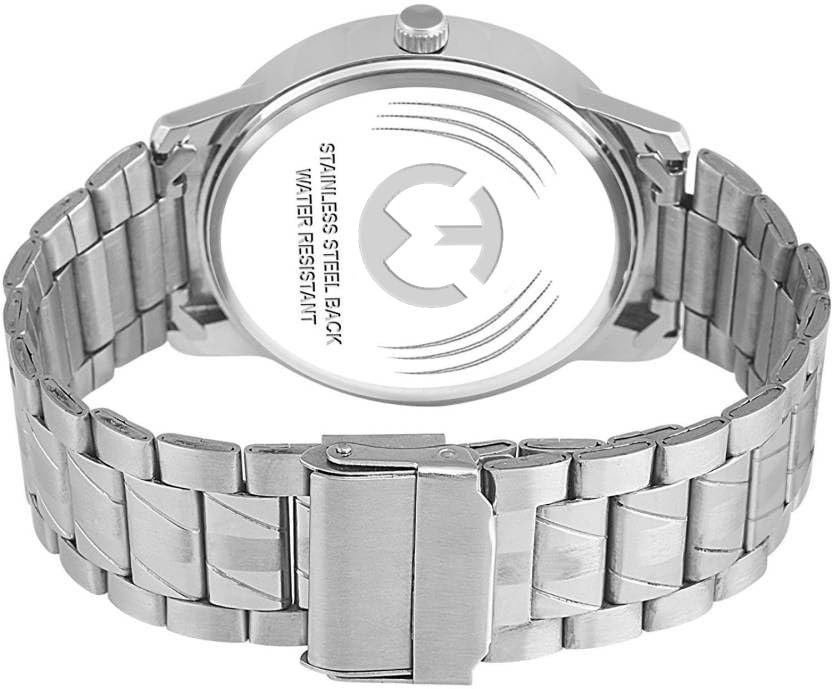 Image of Men's Analog wristwatch, Silver Stainless Steel Strap Blue Day & Date Dial, Water Resistant, Formal & Casual Wear, Gift Watch for Men