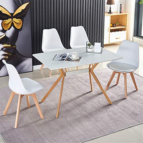 Hommoo Rectangle Dining Table Modern Kitchen Table Tea Coffee Table With White Mdf Top And Wood Legs For Kitchen And Dining Room #TOP2