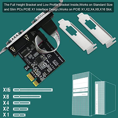 Image of PCIE-SE2 2-Port PCI Express RS-232 DB9 Serial Port Card for Windows XP, Vista,7, 8.x, 10, 11 32 /64bit and Linux PCs, PCIE RS232 Card, PCIE Serial DB9 Port Card