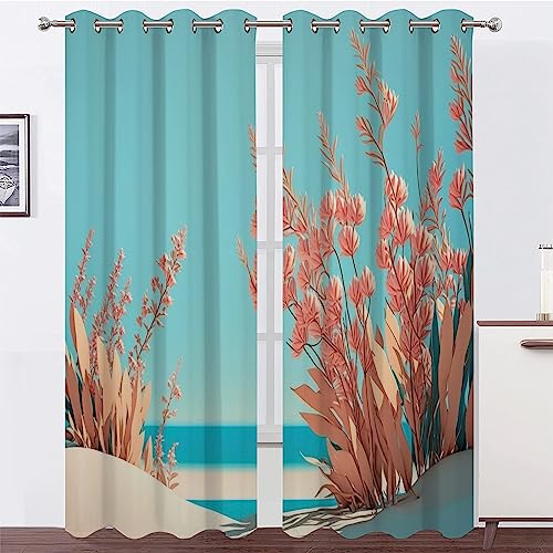 MAQUE Cortinas Salon Dormitorio Flor de Alga Rosa 3D Cortinas Salon Opacas Estampadas Cortina Opaca Termica Aislante con Ojales 2 Piezas 140x160 Cm