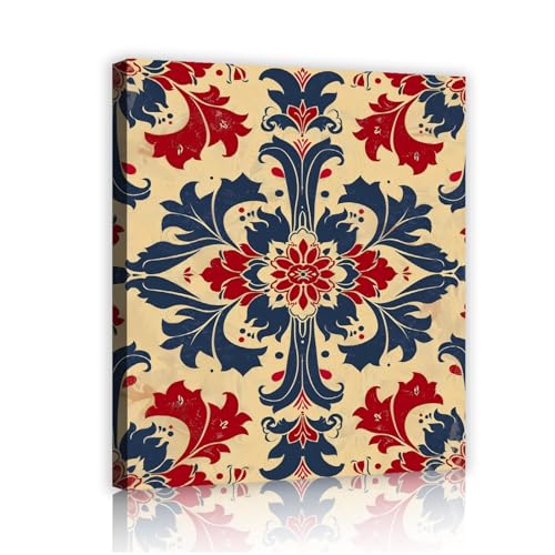 Tableaux de style exotique bleu et rouge avec cadre intérieur 45x58cm