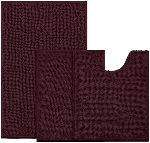 BYSURE Brown Bathroom Rugs Sets 3 Piece Non Slip Extra Absorbent Plush Chenille Soft Washable Bath Mats