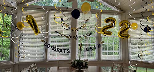 Image of 30Pc Gold Silver and Black Party Party Swirl Decorations Foil Swirl Hanging Decoration Plastic Streamer for Ceiling 22 in