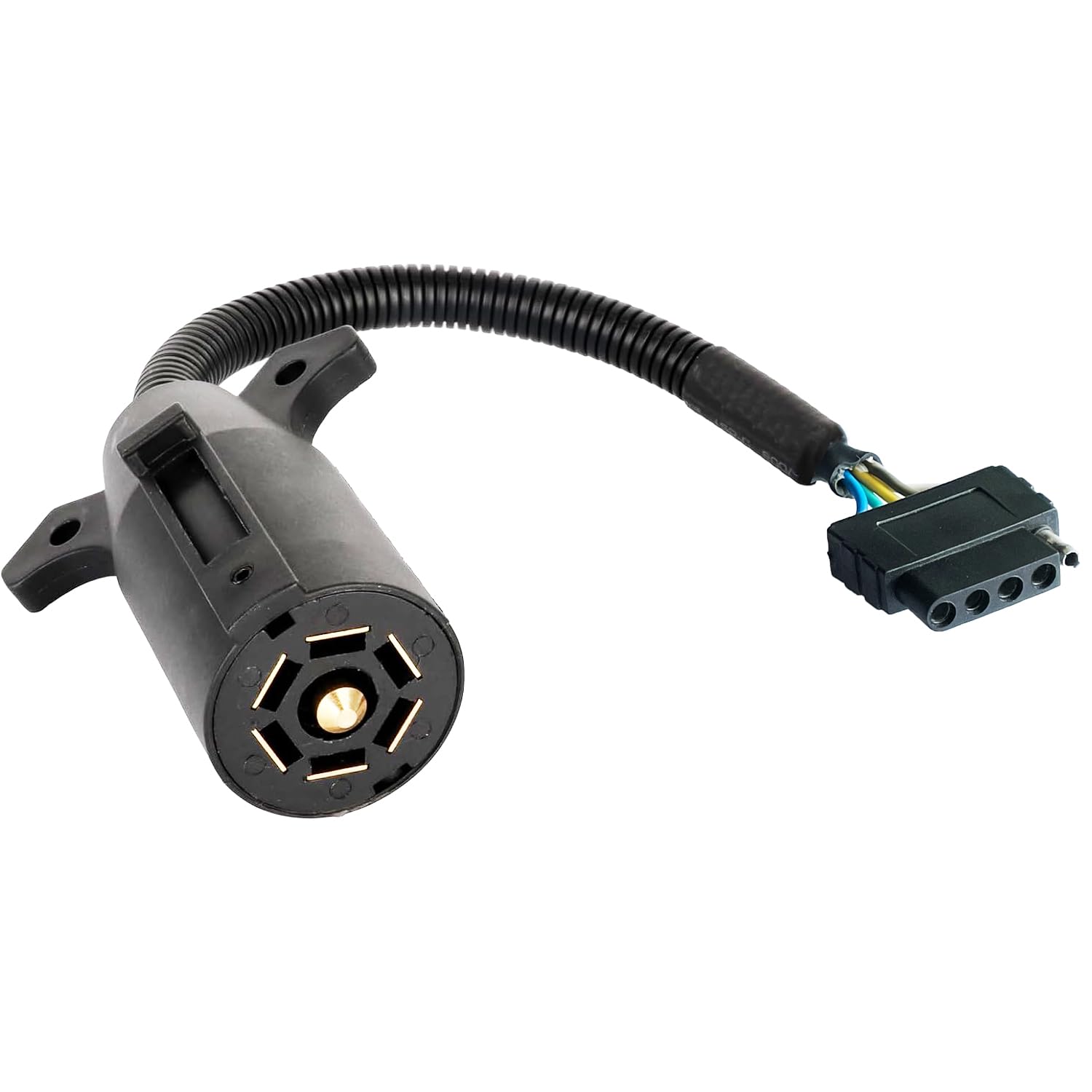 7 Pin to 5 Pin Trailer Plug Adapter, RV Blade 7-Way Round to 5-Way Flat Trailer Light Wiring Adapter, 7 Way Round to 5 Way Flat Adapter RV Trailer Wiring Connector Plug