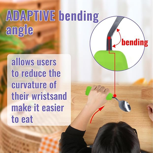 Miniatura 6 de Utensilios adaptables Cuchara y tenedor en ángulo para temblores de manos, Parkinson, utensilios pesados con asas antideslizantes de fácil agarre