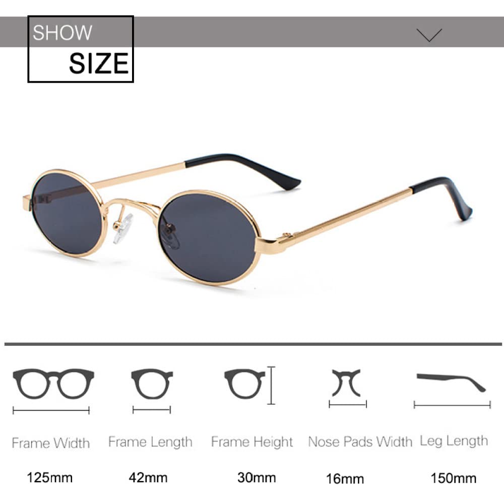 Trendige Sonnenbrille, Klassische ovale Sonnenbrille mit kleinem Rahmen für Herren, Metall-Punk-Sonnenbrille, Damen, Retro-Sonnenbrille, runde Brille, Steampunk, UV400, C6 Schwarz, transparent, wie
