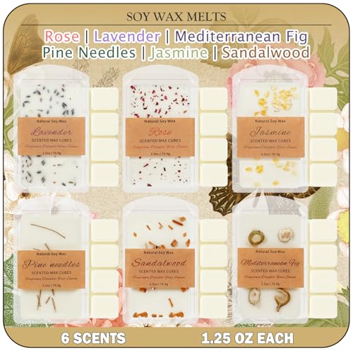 Image of SCENTORINI Wax Melts, 6 Pack Summer Scented Wax Cubes for Wax Warmer | Soy Wax Melts Tarts with Natural Dried Flower & Highly Scented Essential Oil, Candle Wax Gift Set for Home Fragrance