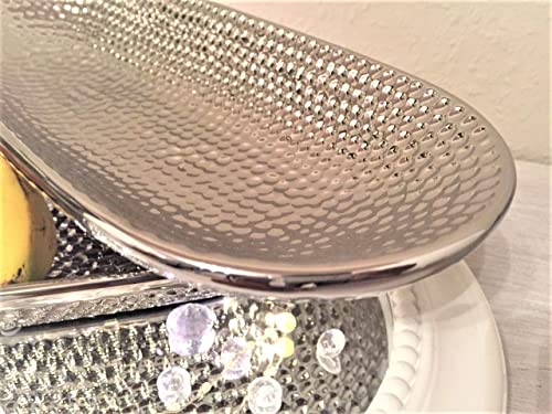 DRULINE 2er-Set Dekoschale Silber Obstschale modern Keramikschale Tisch-Deko Silber Hochzeitsdeko Silberschale Gebäckschale Obstteller Früchteschale Dekoschalen silberne Schalen Keramik Deko Tablett