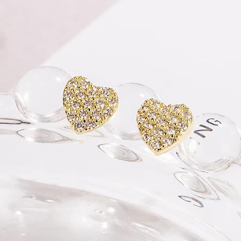 18K Gold Plated Heart Stud Earrings – Sparkling Cubic Zirconia Crystal Earrings for Women, Romantic Valentine’s Jewelry - Image 2