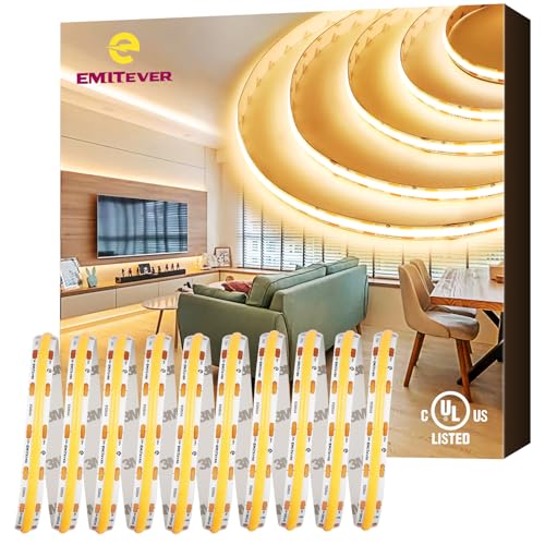 Image of EMITEVER COB LED Strip Lights Warm White, 3000K Tape Light 16.4FT Premium High Density, DC 24V, 300+Lumens /ft,2400LEDs /Spool, Ra 90+, 3W /ft, UL Listed 5 Year Warranty (Power Supply Sold Separately)