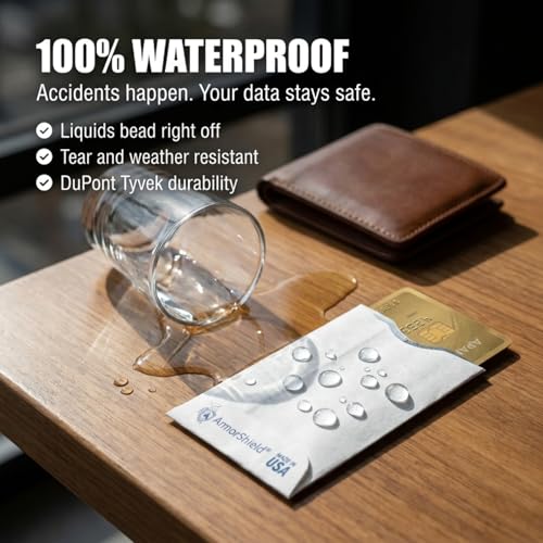 Image of ArmorShield RFID Blocking Sleeves for Credit Cards, 20-Pack White, USA Made | Blocks unauthorized RFID scans. Slim, waterproof, tearproof. 100% Made in USA.
