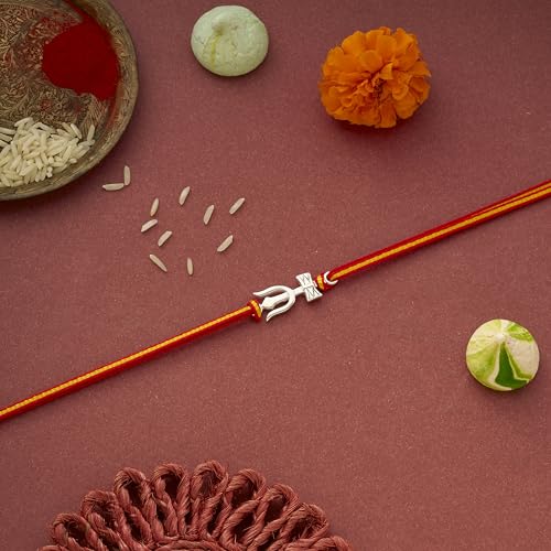 Image of Parnika 925 Om Ganesha Rudraksha Infinity Bro Shiv Bhai Adjustable Silver Rakhi Bracelet For Brother in 92.5 Sterling Silver for Boys and Men | Chandi ki Rakhi | Gift Box Roli Chawal