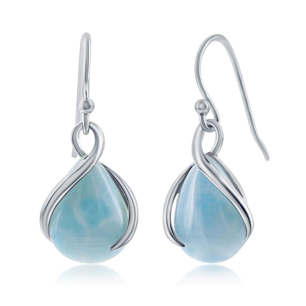 BEAUX BIJOUXLarimar Gemstone Earrings for Women - Natural Larimar Jewelry - Beautiful Blue Larimar Stones - Hypoallergenic Dangle Earrings for Women…