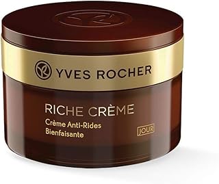 Yves Rocher RICHE CRÈME - Crema da giorno anti-piega, rigenerante anti-età, lenisce le rughe, 1 barattolo di vetro da 50 ml
