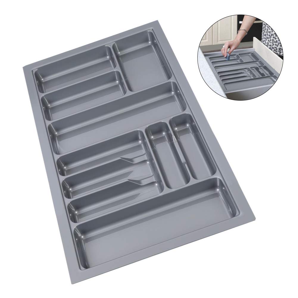 Aramox Vassoi per Posate da 900 Mm Inserto per Cassetti per Posate in ABS 10 Scomparti 83 X 48 X 5,5 Cm Grigio per la Conservazione dei Cassetti della e della Casa e l'organizzazione dei Gioielli