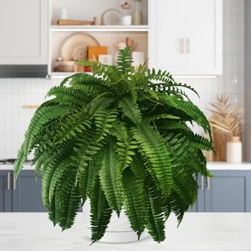 Krisuary Artificial Faux Boston Ferns for Outdoor Planter Large,Uv Resistant Lifelike Artificial Boston Fern (2 * 28 Leaves)