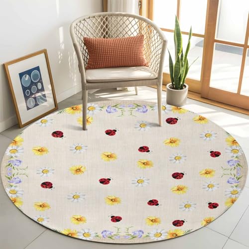 Round Area Rug, Farmhouse Flowers Round Rugs 3.3Ft Washable Circle