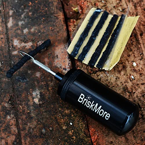 Briskmore Black Tubeless Bicycle Tire Repair Kit For Mountain And Hybird Bike Tires – Fix A Puncture Or Flat, Stainless Steel Needle With Reamer, Storage Canister, 40 Black Tire Plugs #TOP4