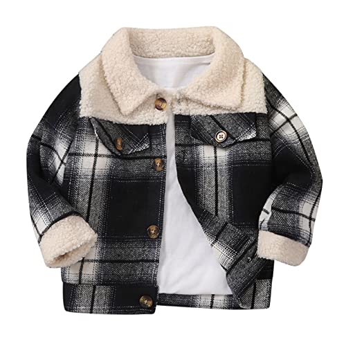 Flannel Plaid Sherpe Lapel Shirts Jacket for Toddler Boys Button Down Cardigan Long Sleeve Coat Kids Girls Warm Outwear