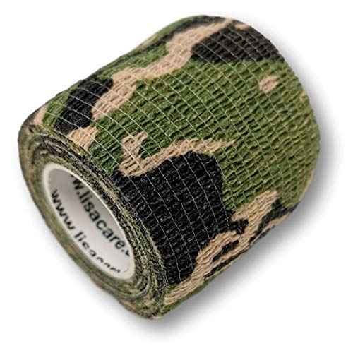 LisaCare Binden Verband - 4 Rollen, 5cm breit - Medizinprodukt - Bandage Fussball - Fußball Tape atmungsaktiv, elastisch mit Farb- & Motivauswahl (Camo Grün)