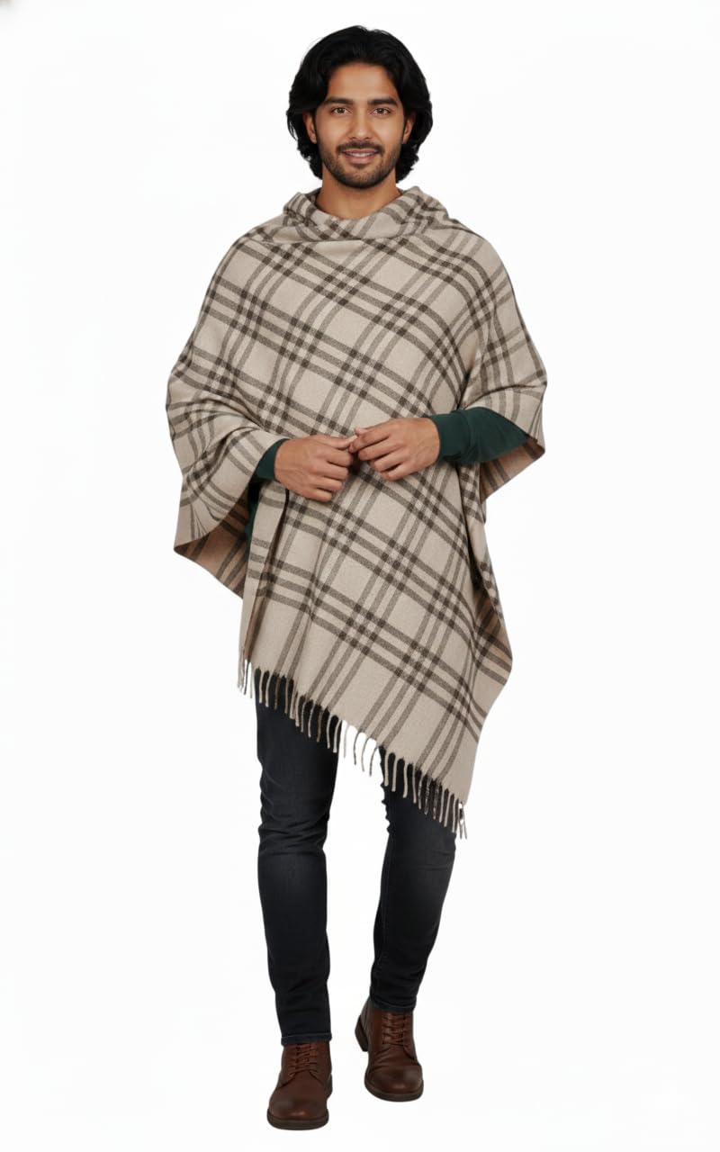 KAVIM Beige Wool Checkered Men's Shawl KA-SWL-38-picture-11